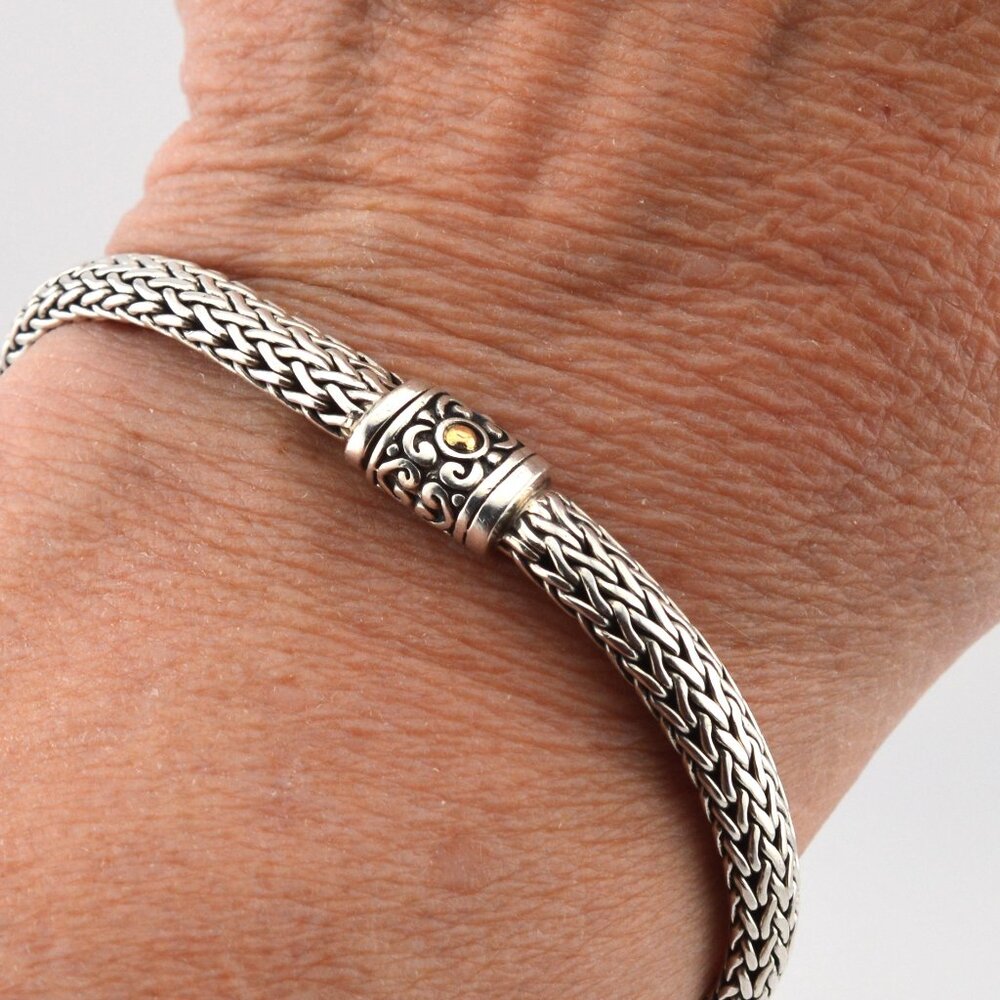 John Hardy Unisex 7.5" Wheat Chain Bracelet Sterling Silver w 18KYG Accent